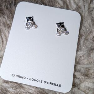 Teddy Bear Crystal Stud Earrings - Silver 925